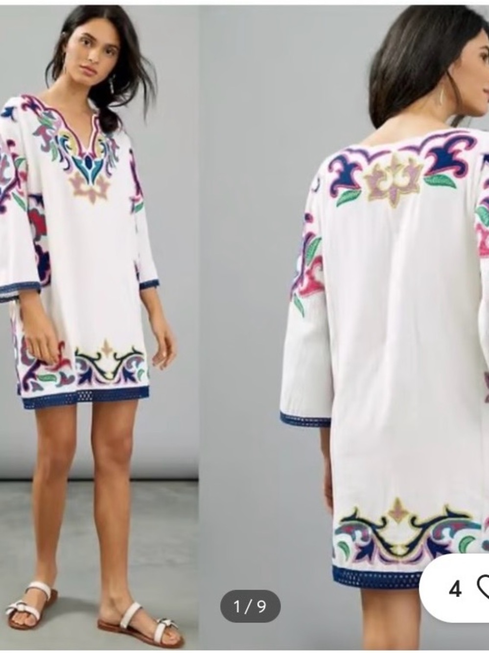 Anthropologie Maeve White Olympic Dress Pink and Purple Embroidery - S